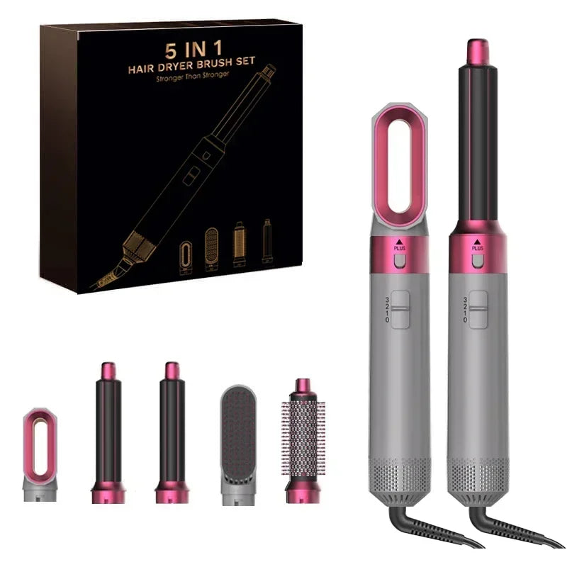 5-in-1 Professional Hair Dryer Brush & Styler Kit - Hot Air Comb, Curling Iron, and Straightener for Ultimate Volume and Style