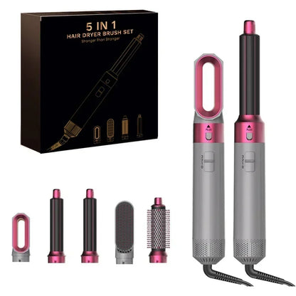 5-in-1 Professional Hair Dryer Brush & Styler Kit - Hot Air Comb, Curling Iron, and Straightener for Ultimate Volume and Style