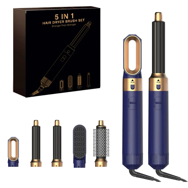 5-in-1 Professional Hair Dryer Brush & Styler Kit - Hot Air Comb, Curling Iron, and Straightener for Ultimate Volume and Style