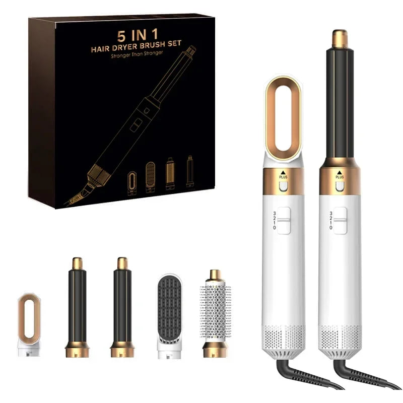 5-in-1 Professional Hair Dryer Brush & Styler Kit - Hot Air Comb, Curling Iron, and Straightener for Ultimate Volume and Style