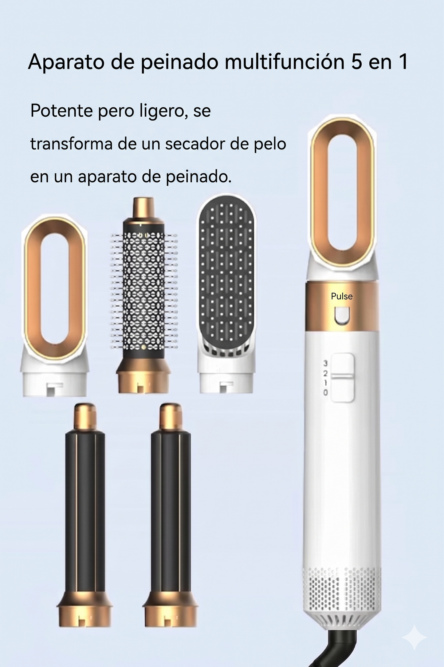 Kit de Estilizado Profesional 5 en 1: Moldeador, Voluminizador y Secador de Pelo