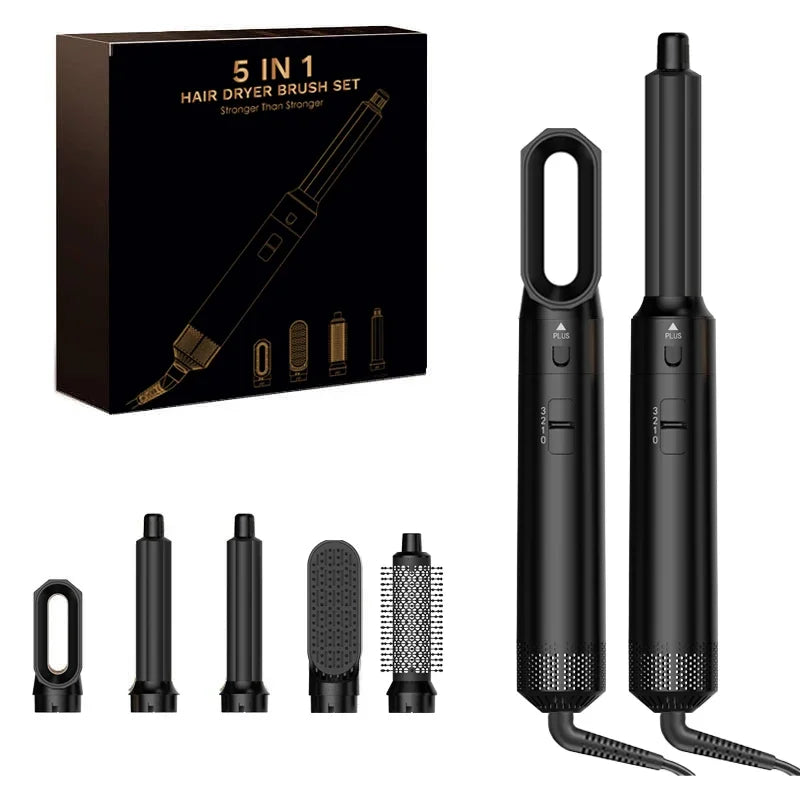 5-in-1 Professional Hair Dryer Brush & Styler Kit - Hot Air Comb, Curling Iron, and Straightener for Ultimate Volume and Style